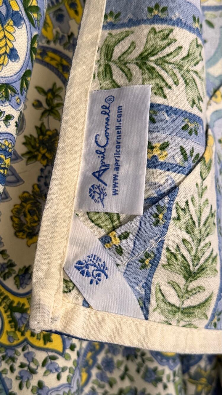 Vintage April Cornell Paisley Cotton Tablecloth Blue Yellow Floral Country Boho